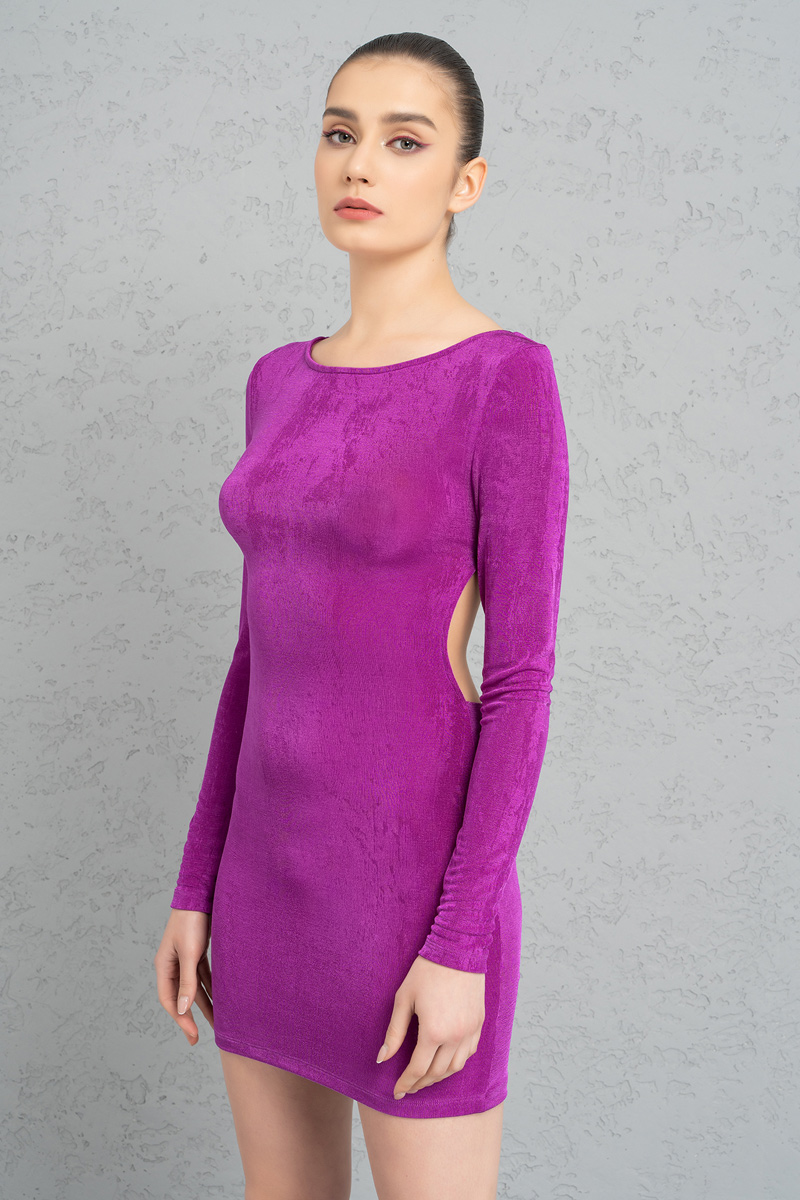 Wholesale Magenta Strappy-Back Long-Sleeve Dress