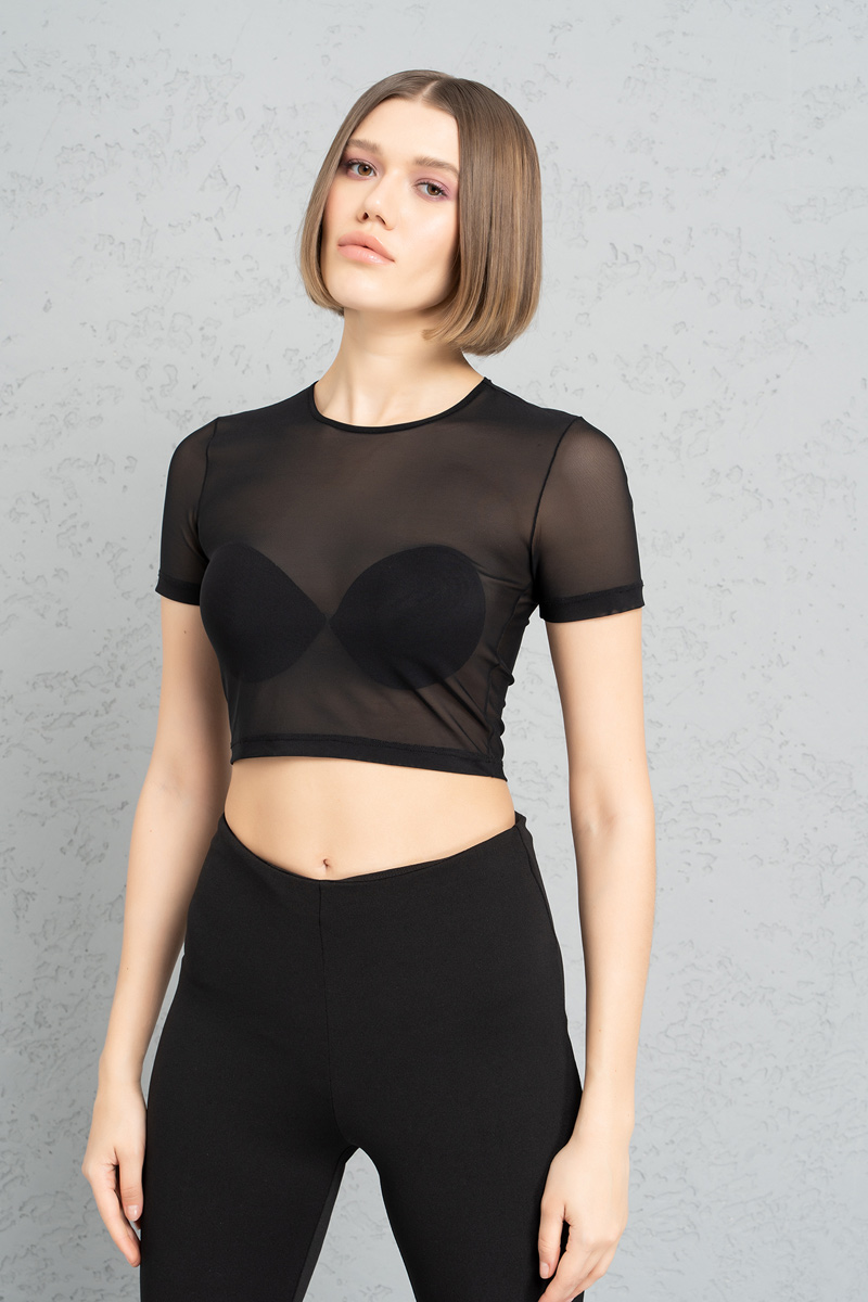 Black Crop Mesh Top