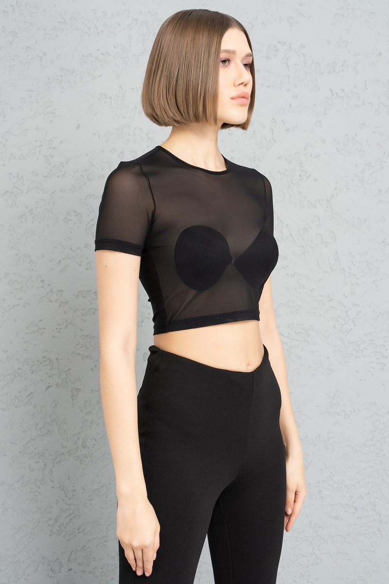 Black Crop Mesh Top