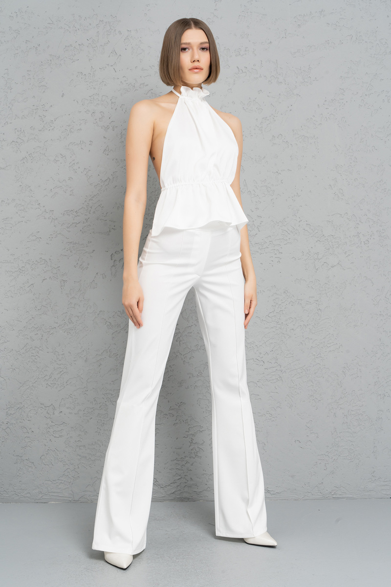 Offwhite Backless Self-Tie Satin Top