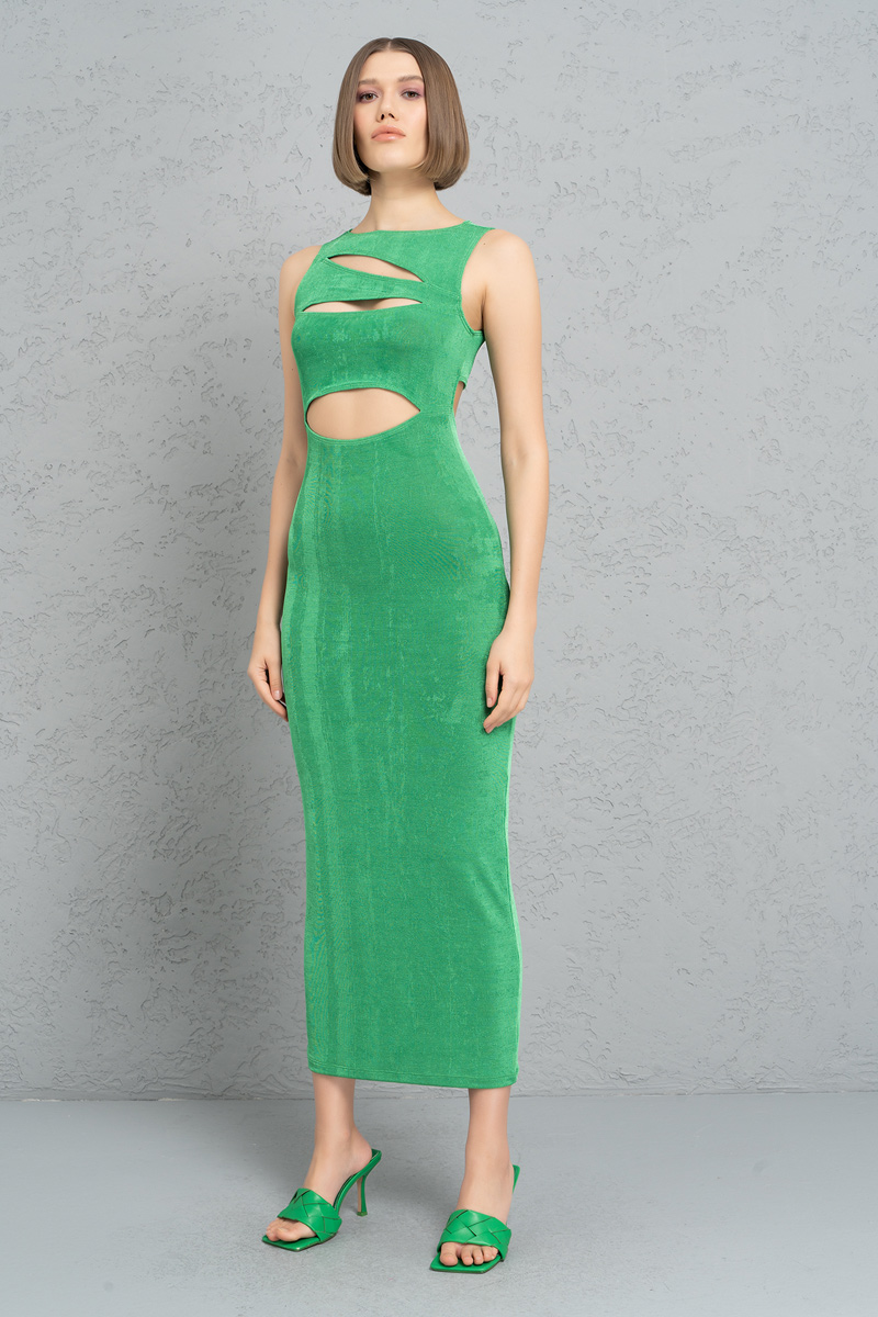 Wholesale Kelly Green Cut Out Sleeveless Dress