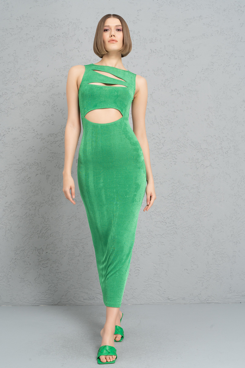 Wholesale Kelly Green Cut Out Sleeveless Dress