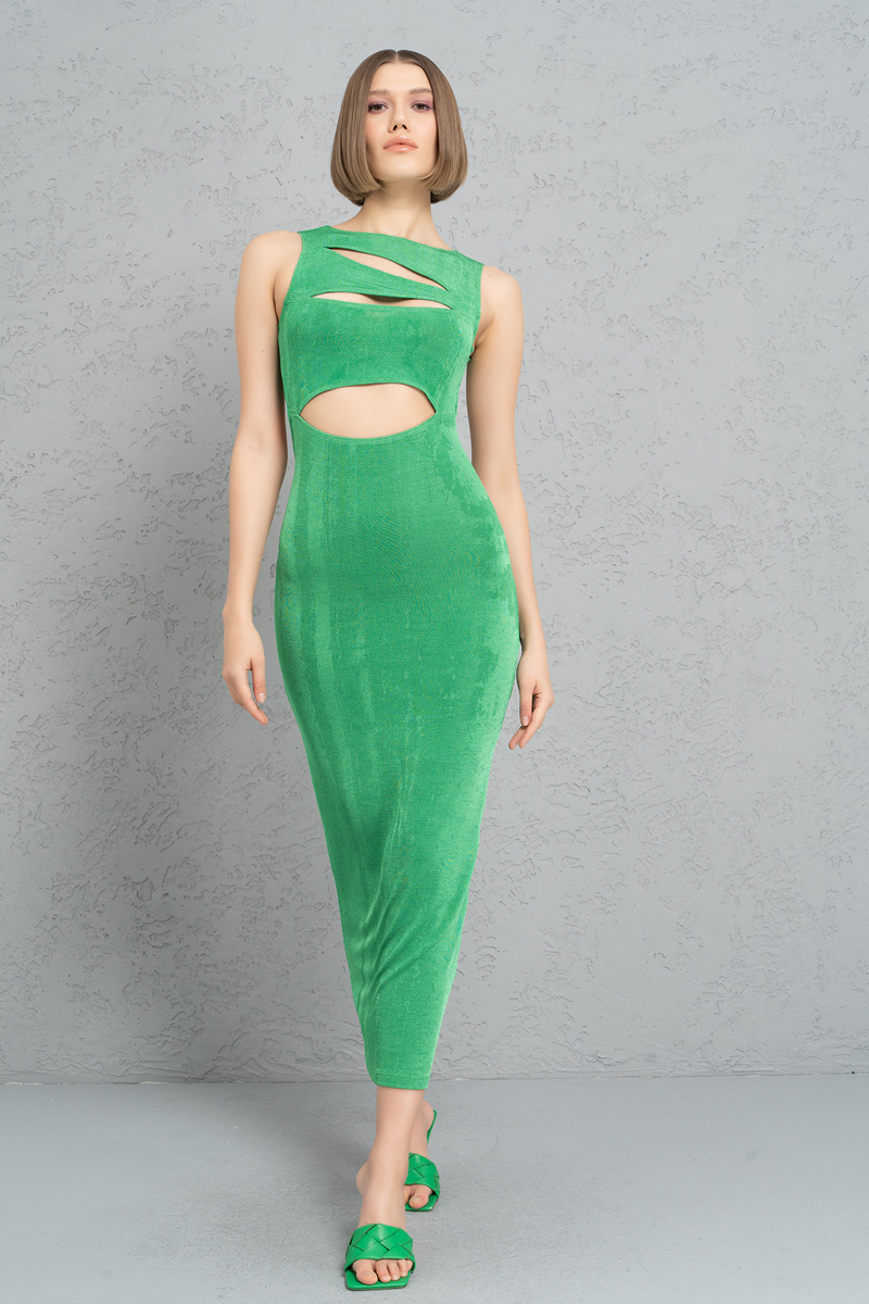 оптовая Kelly Green Cut Out Sleeveless Dress