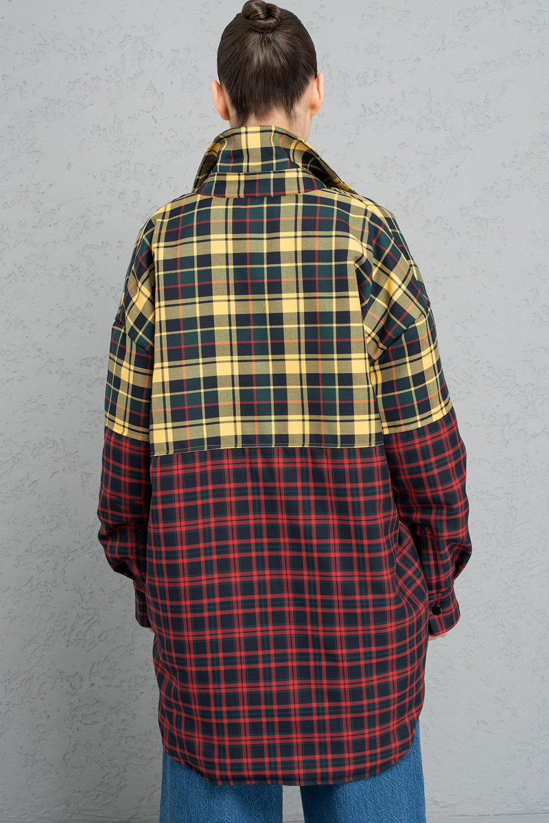 Red Yellow Two-Color Checkered Shirt with Fiber Inside Lining