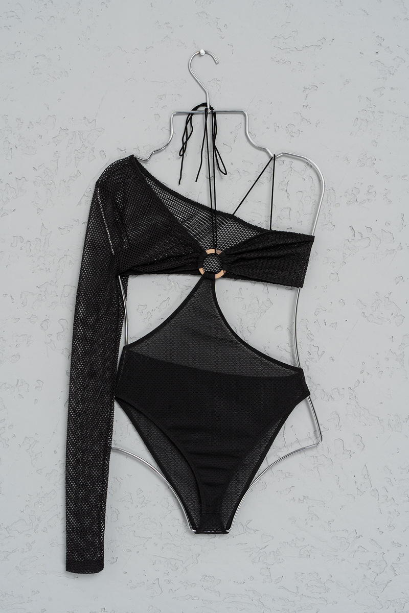 Black One-Shoulder Mesh Bodysuit