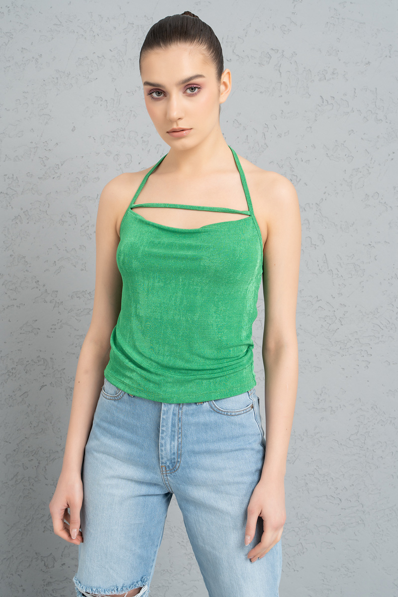 Wholesale Kelly Green Strappy Neck Halter Top