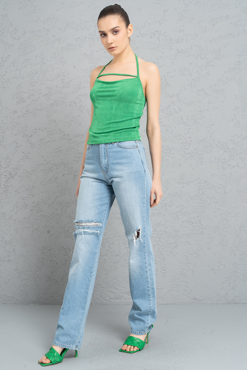 Wholesale Kelly Green Strappy Neck Halter Top