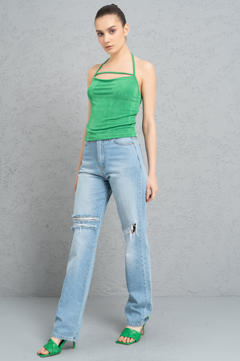 оптовая Kelly Green Strappy Neck Halter Top