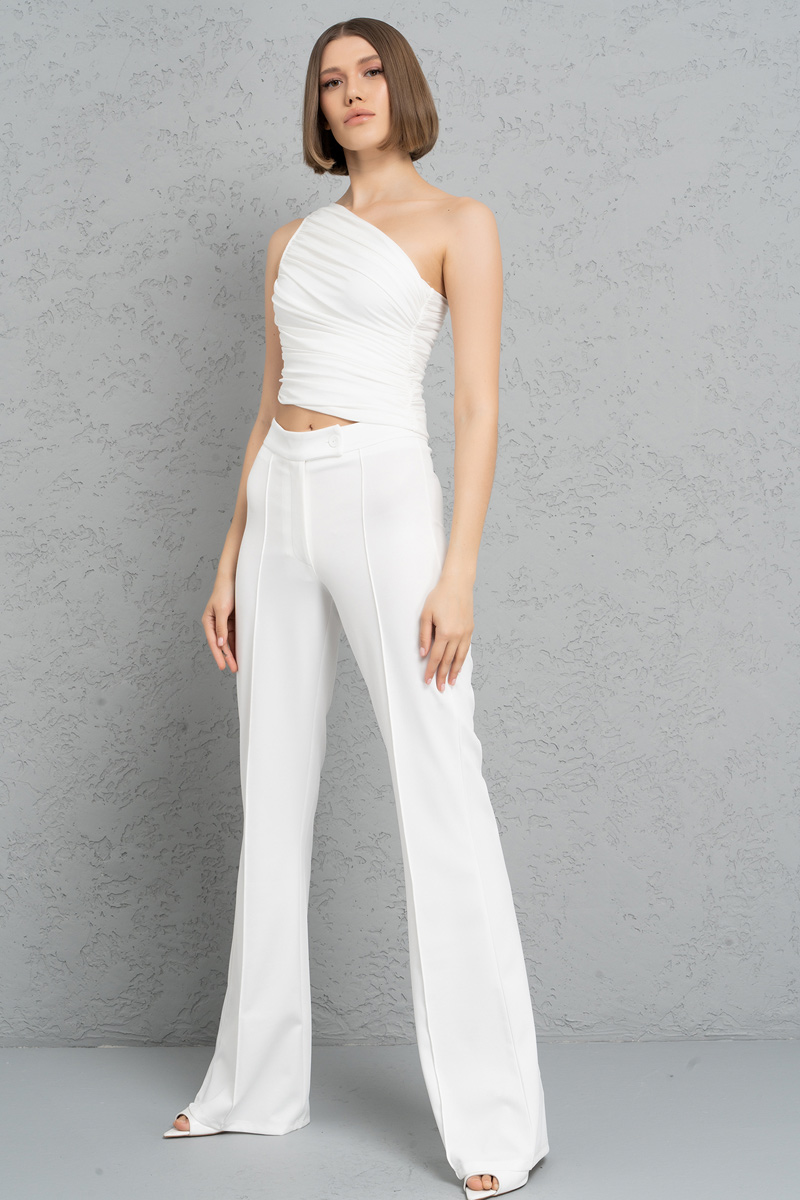 Wholesale Offwhite One-Shoulder Shirred Top