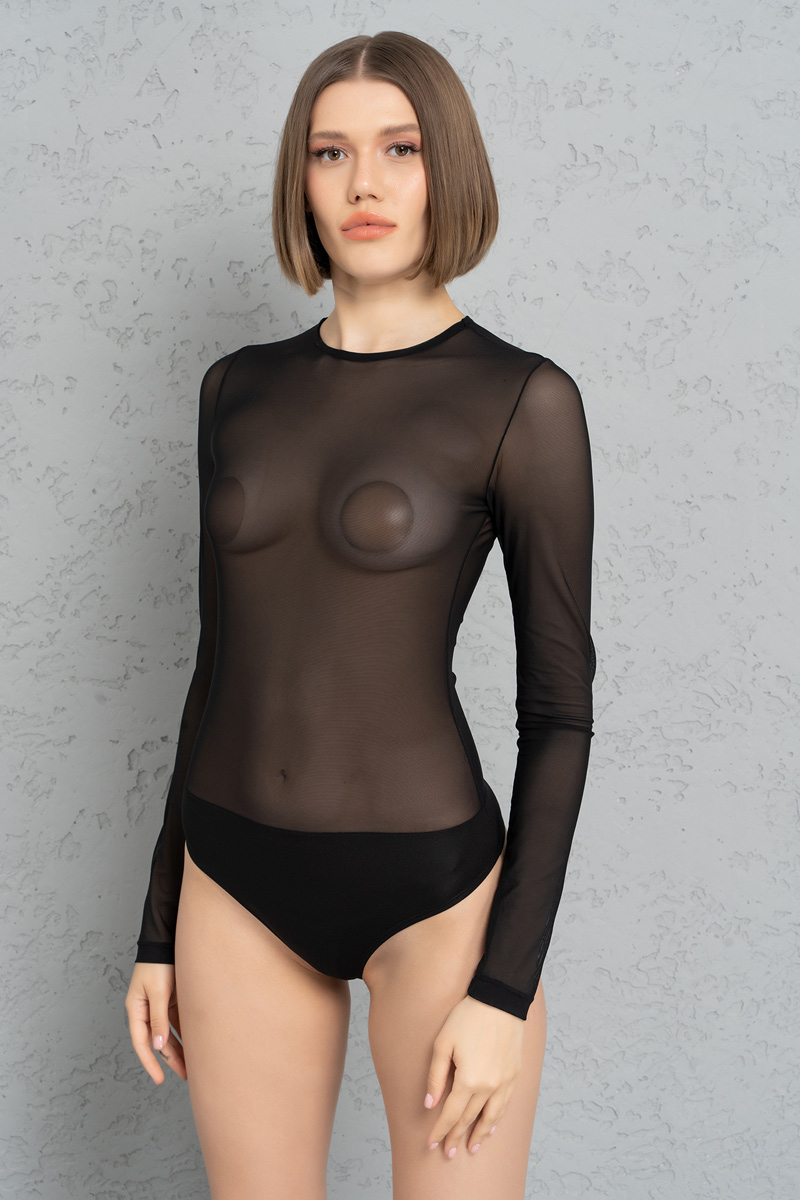Siyah Transparan G-String Bodysuit