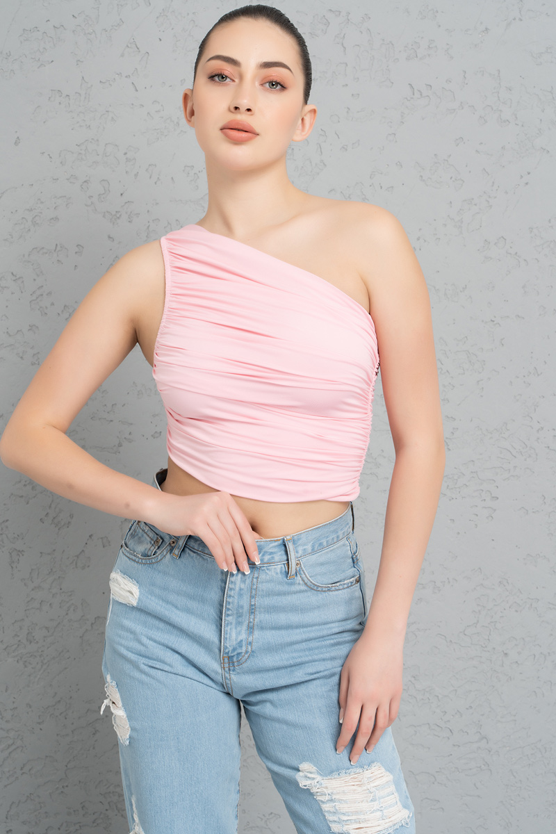 Wholesale Pink One-Shoulder Shirred Top