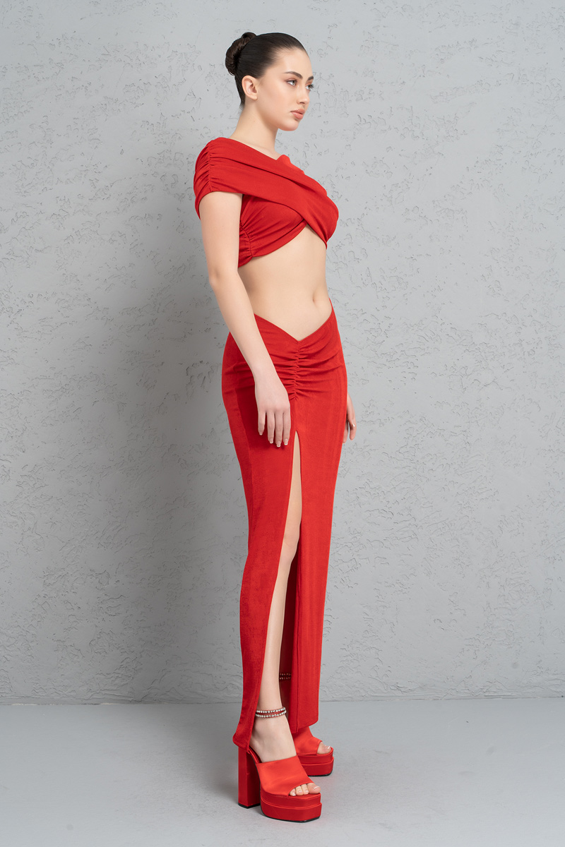 Wholesale Red High-Split Maxi Skirt