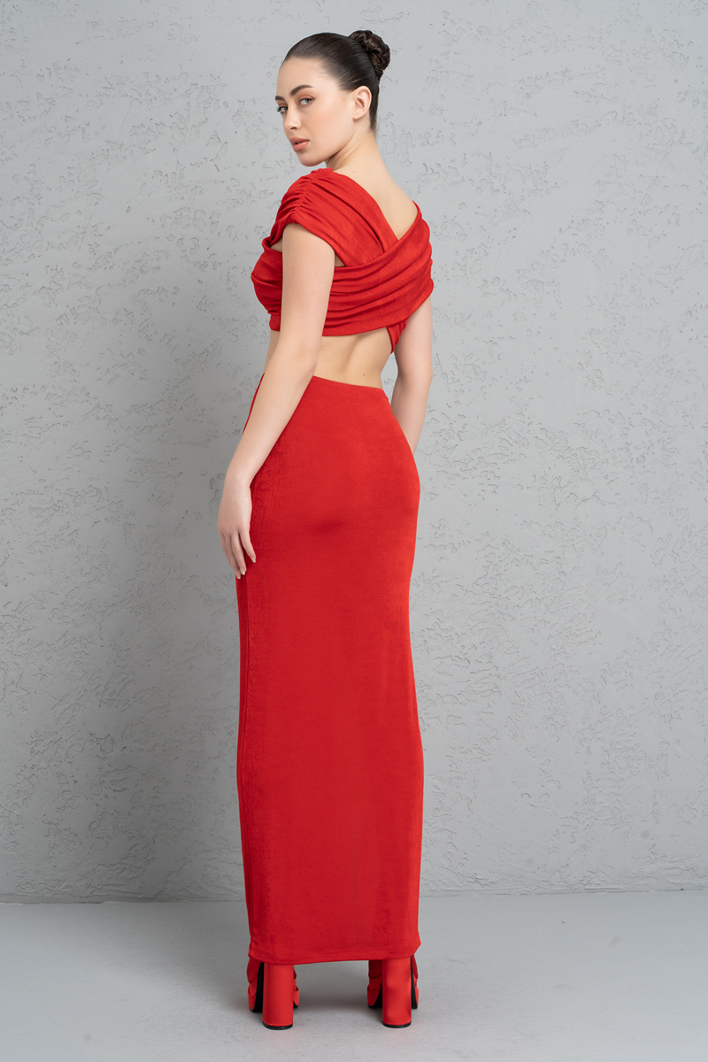 оптовая красный High-Split Maxi Skirt
