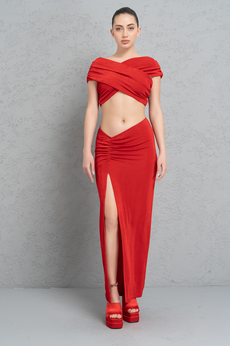 красный High-Split Maxi Skirt