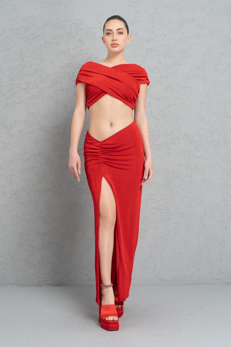 красный High-Split Maxi Skirt