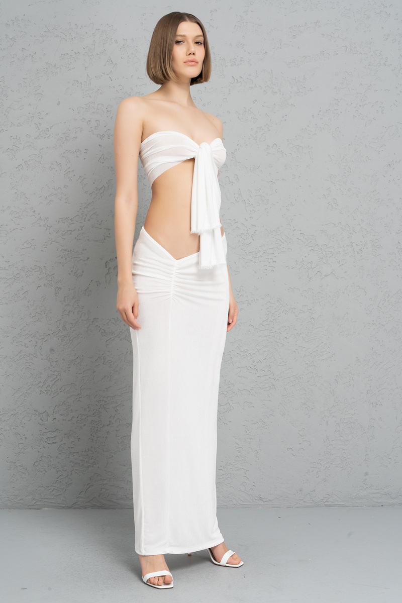 Wholesale Offwhite Ruched Maxi Skirt