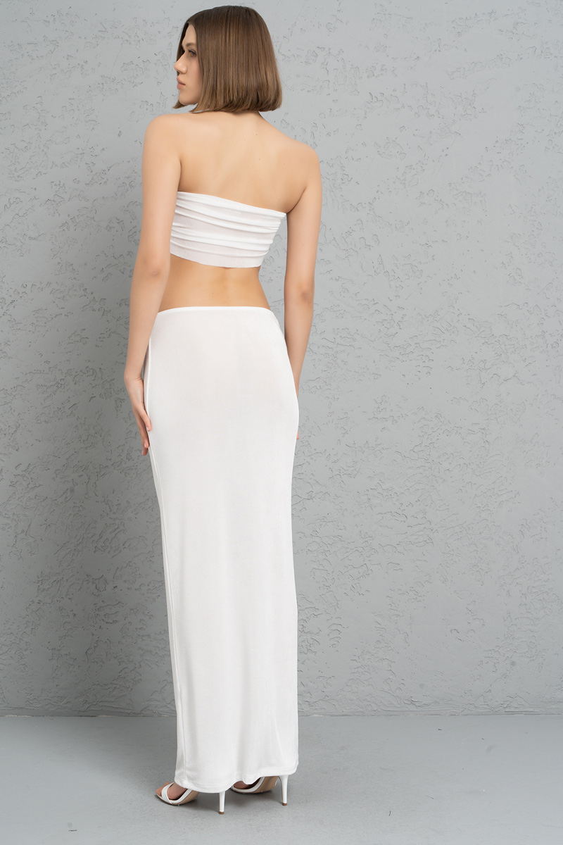 Offwhite Ruched Maxi Skirt