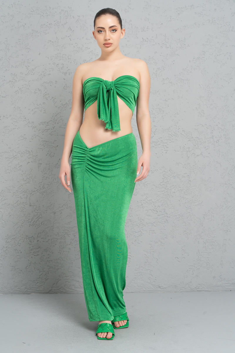 Wholesale Kelly Green Ruched Maxi Skirt