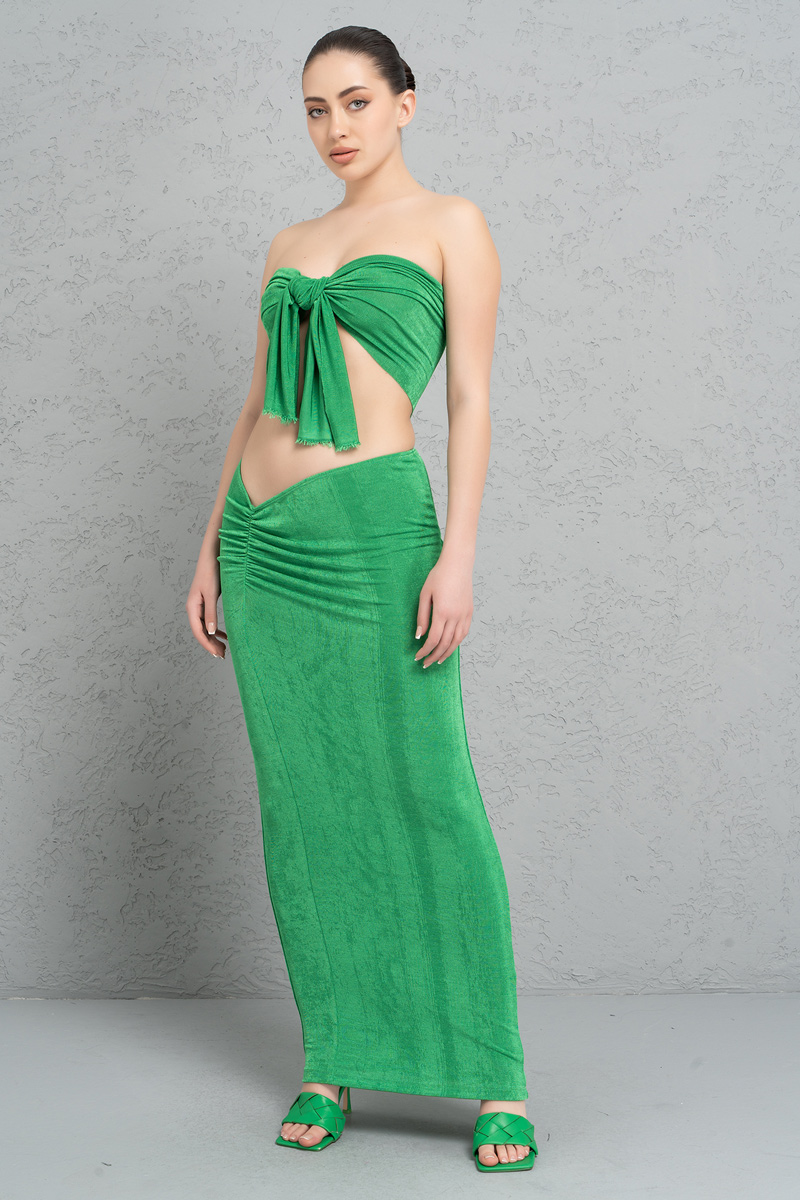 Kelly Green Ruched Maxi Skirt