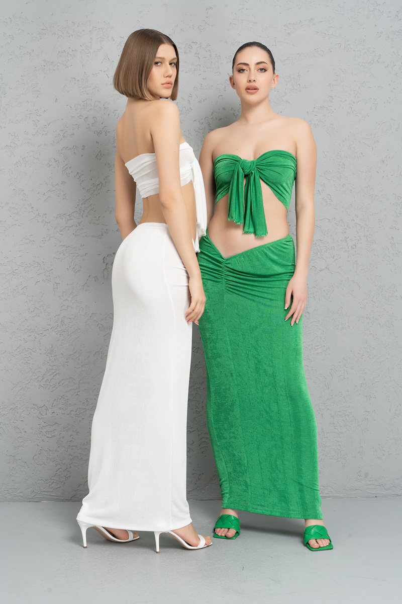 Wholesale Kelly Green Ruched Maxi Skirt