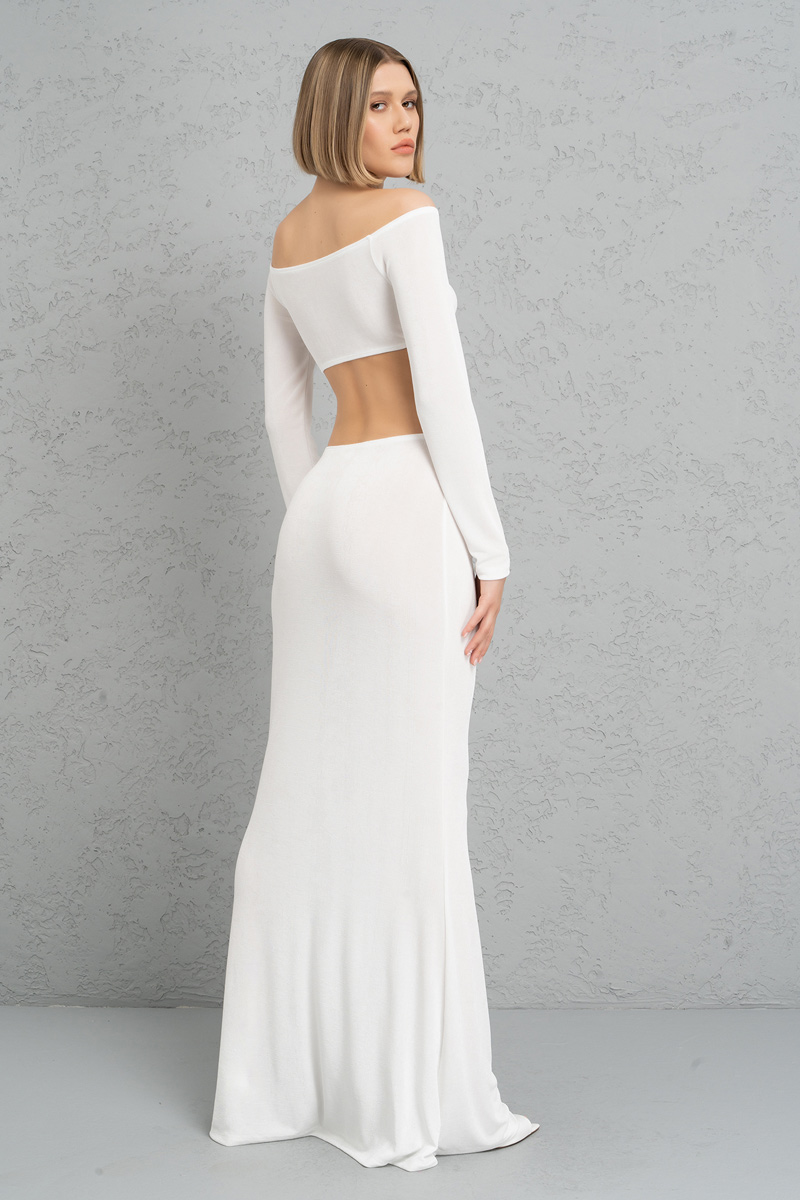 Offwhite Ruched-Front Crop Top & Skirt Set