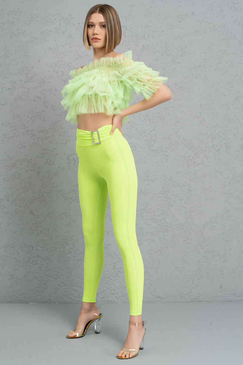 Wholesale Neon Yellow Embellished-Accent Leggings