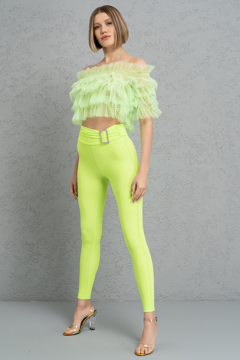 Neon Yellow Embellished-Accent Leggings