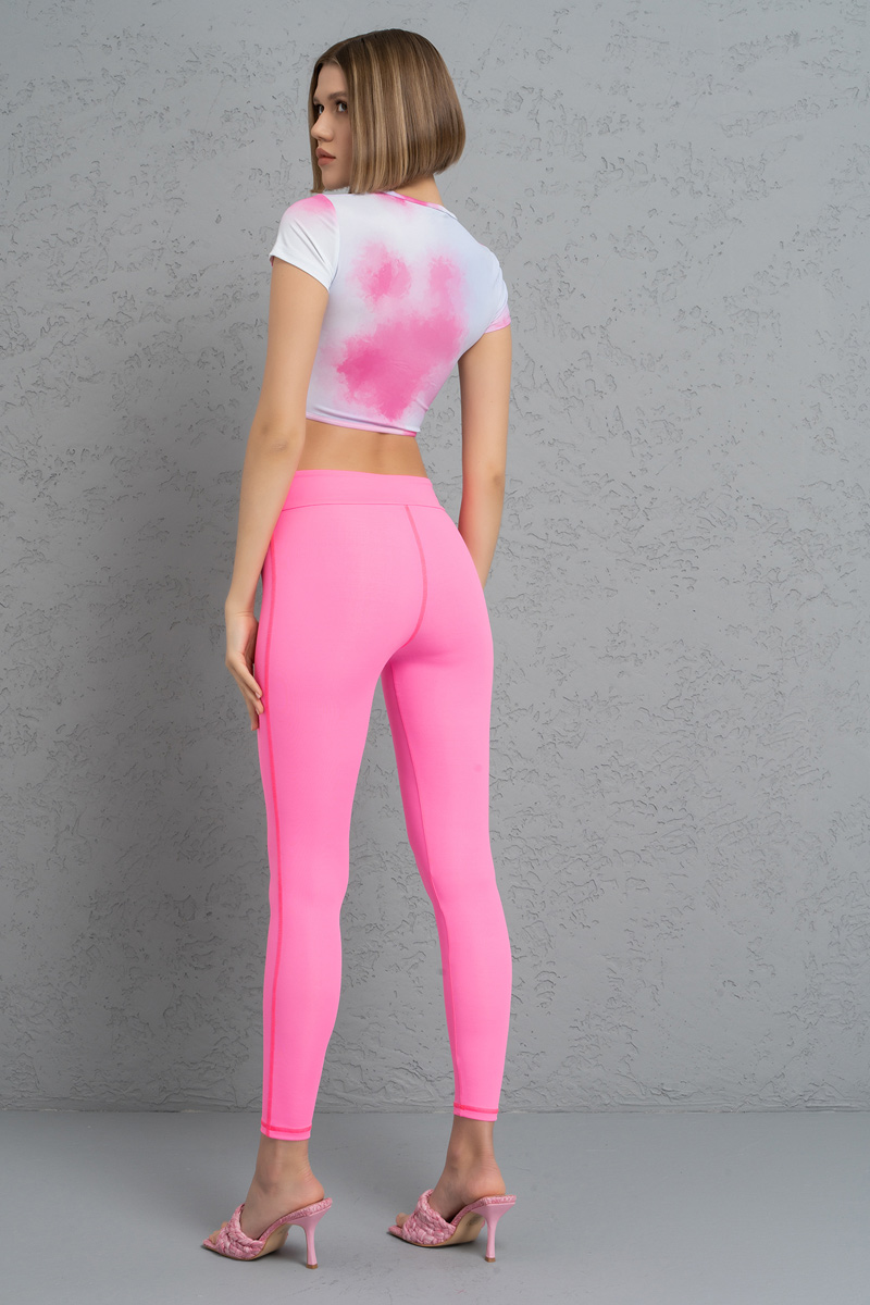 Neon Pink Embellished-Accent Leggings