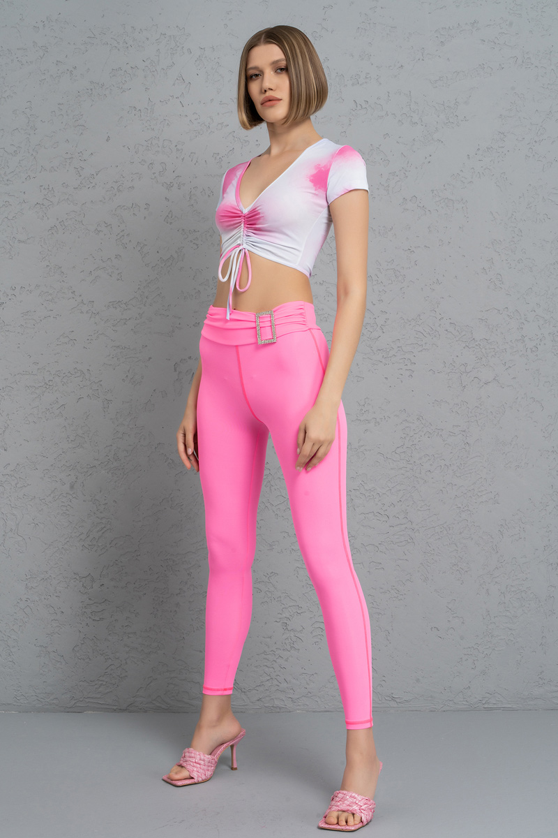 Neon Pink Embellished-Accent Leggings