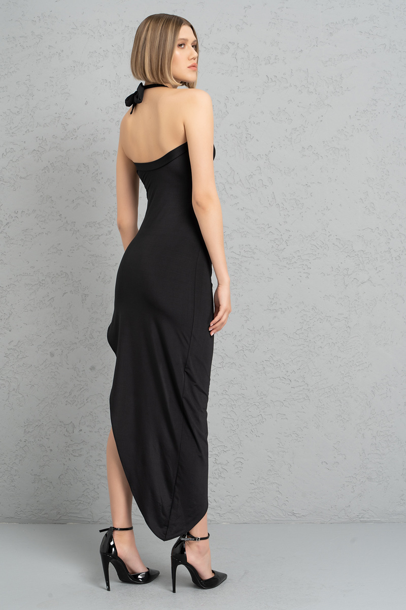 Black Split-Side Crossover Dress