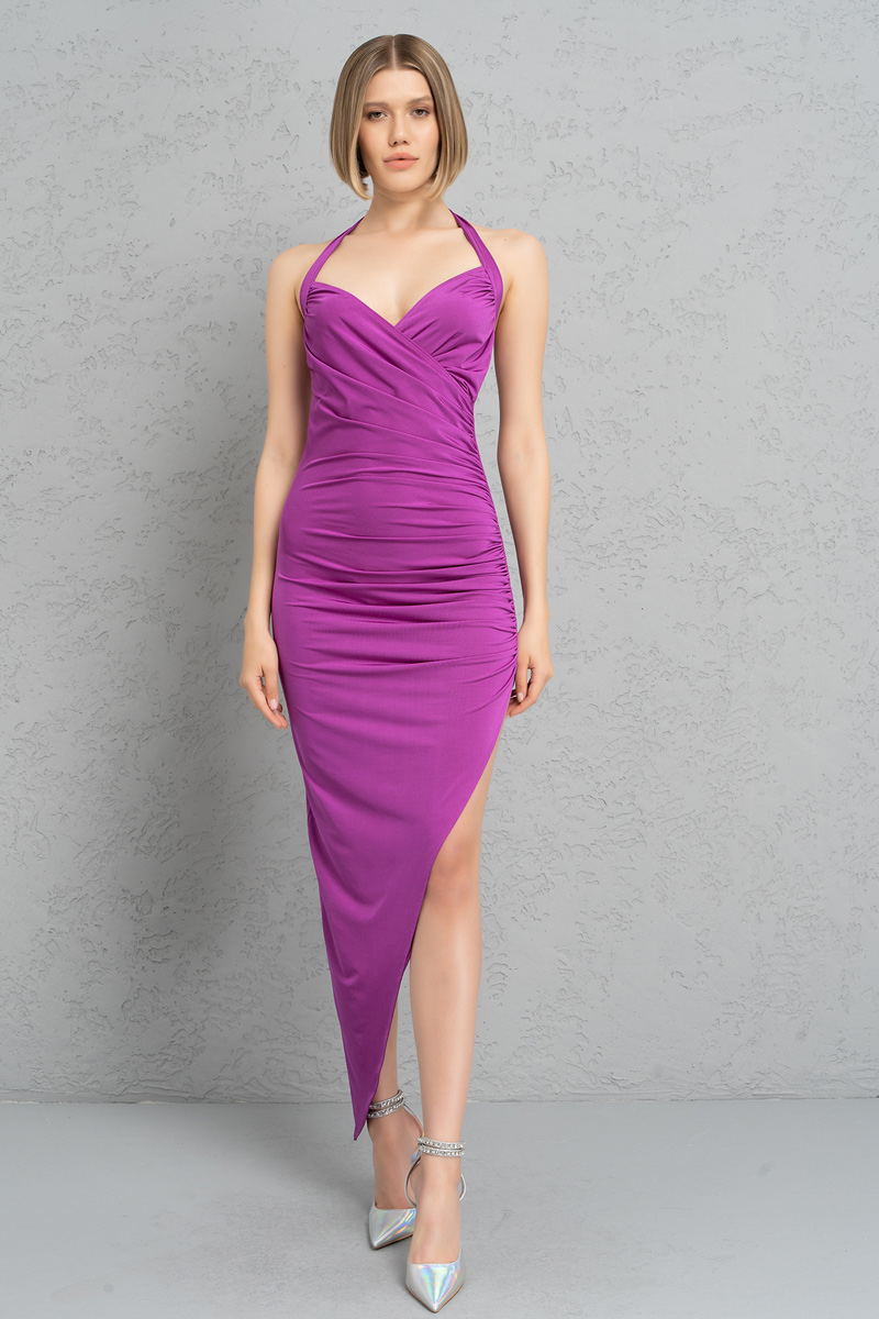 Wholesale Magenta Split-Side Crossover Dress