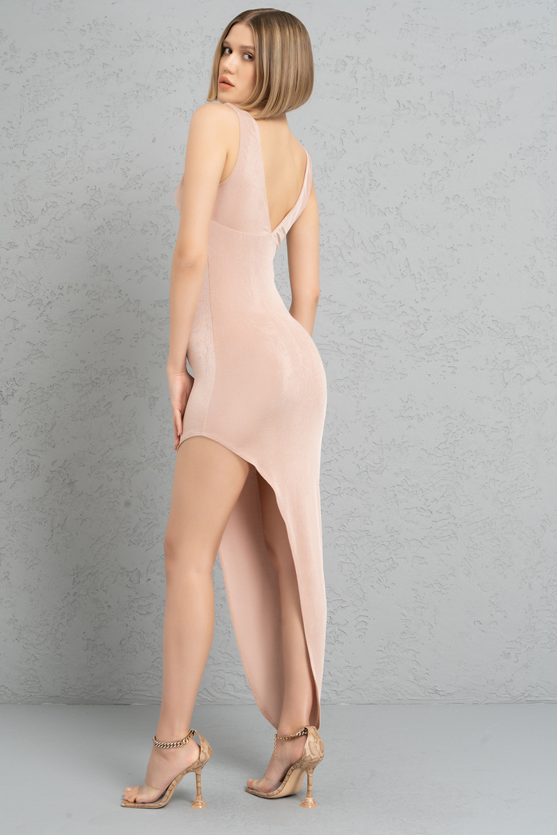 Wholesale Nude Split-Side V-Neck Dress