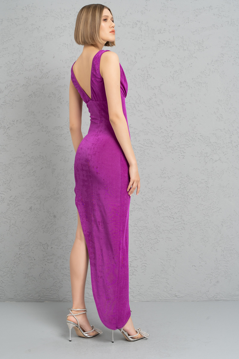 Wholesale Magenta Split-Side V-Neck Dress