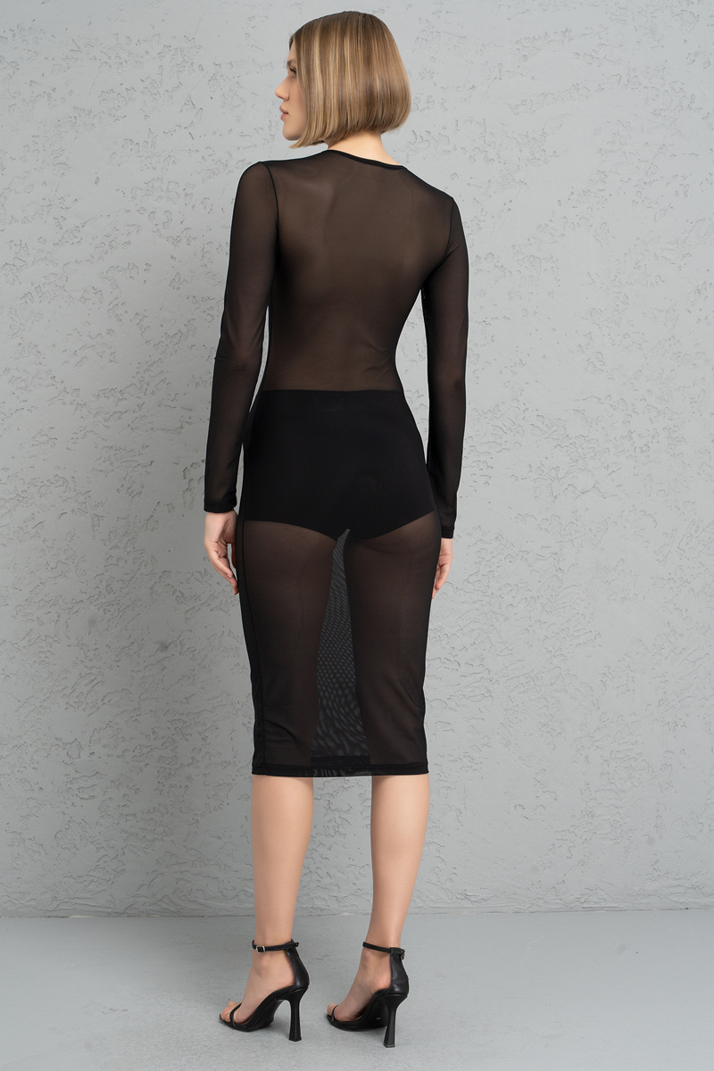 Wholesale Sheer Black Midi Dress