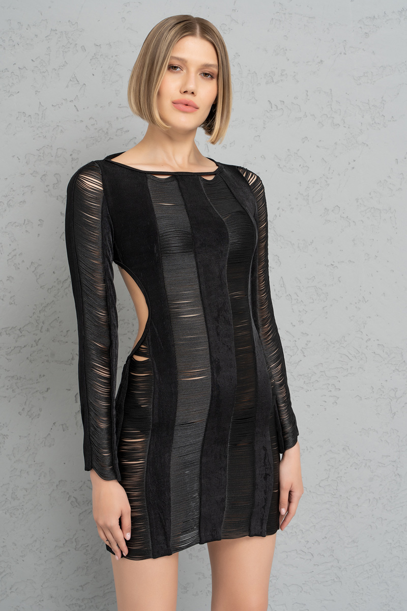Wholesale Black Backless Cut Out Dress