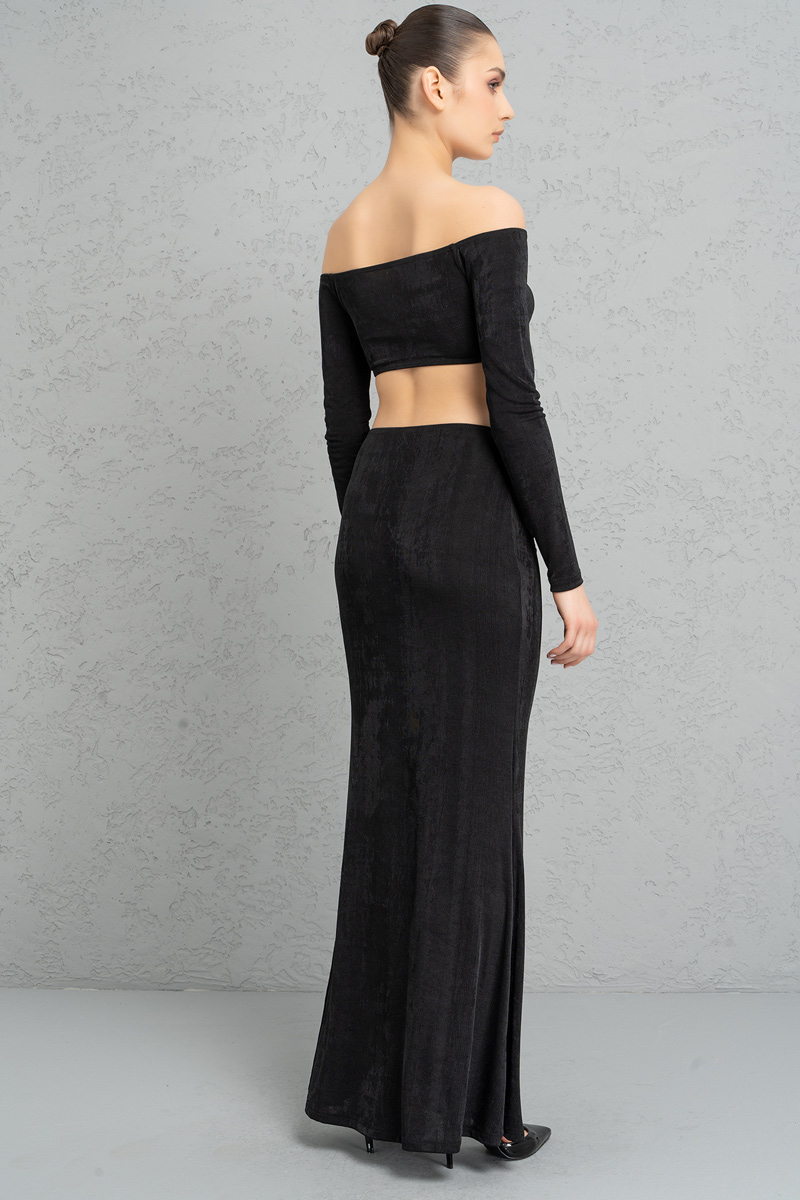 оптовая черный Ruched-Front Crop Top & Skirt Set