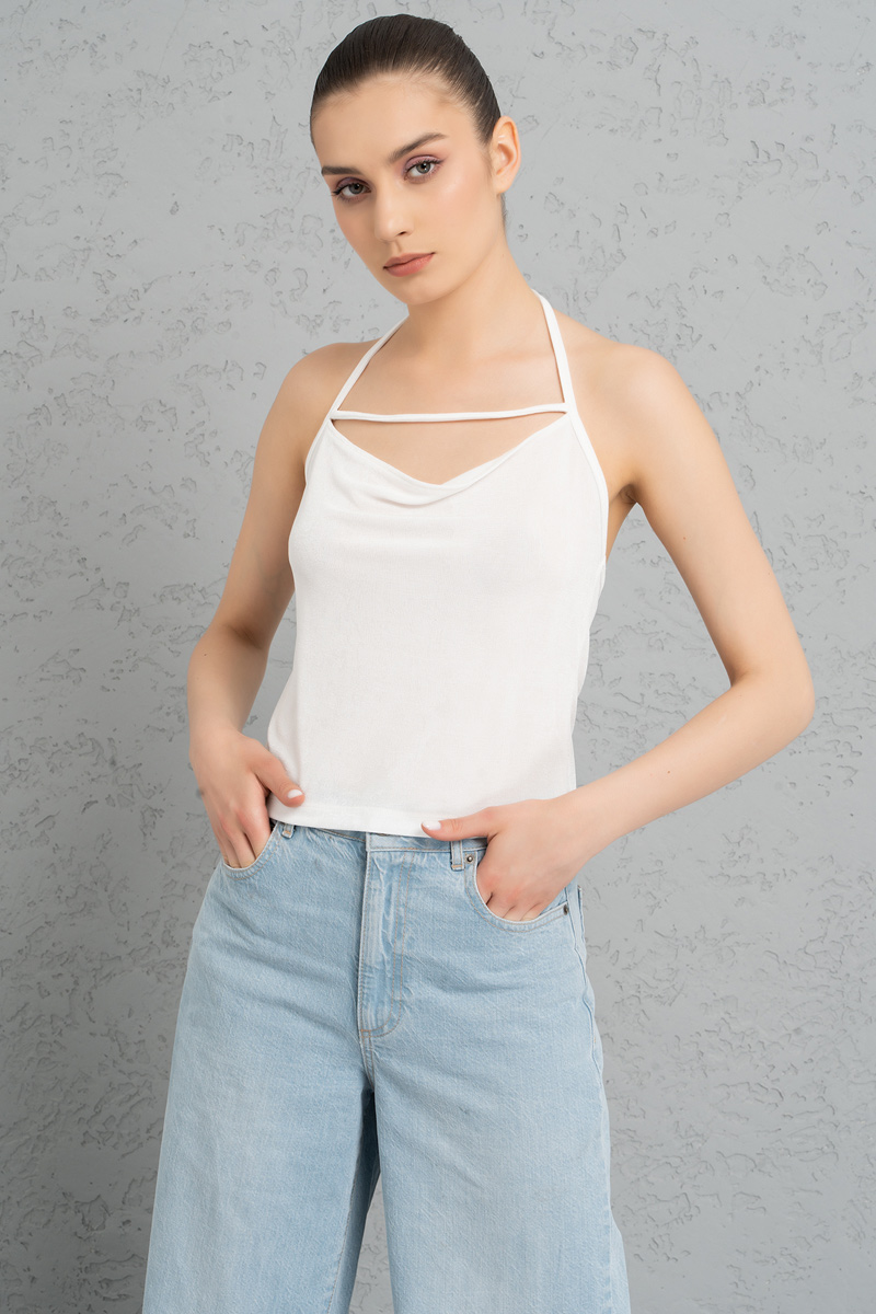 Wholesale Offwhite Strappy Neck Halter Top