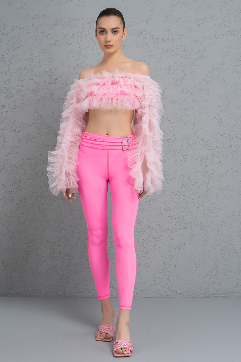 Neon Pink Embellished-Accent Leggings