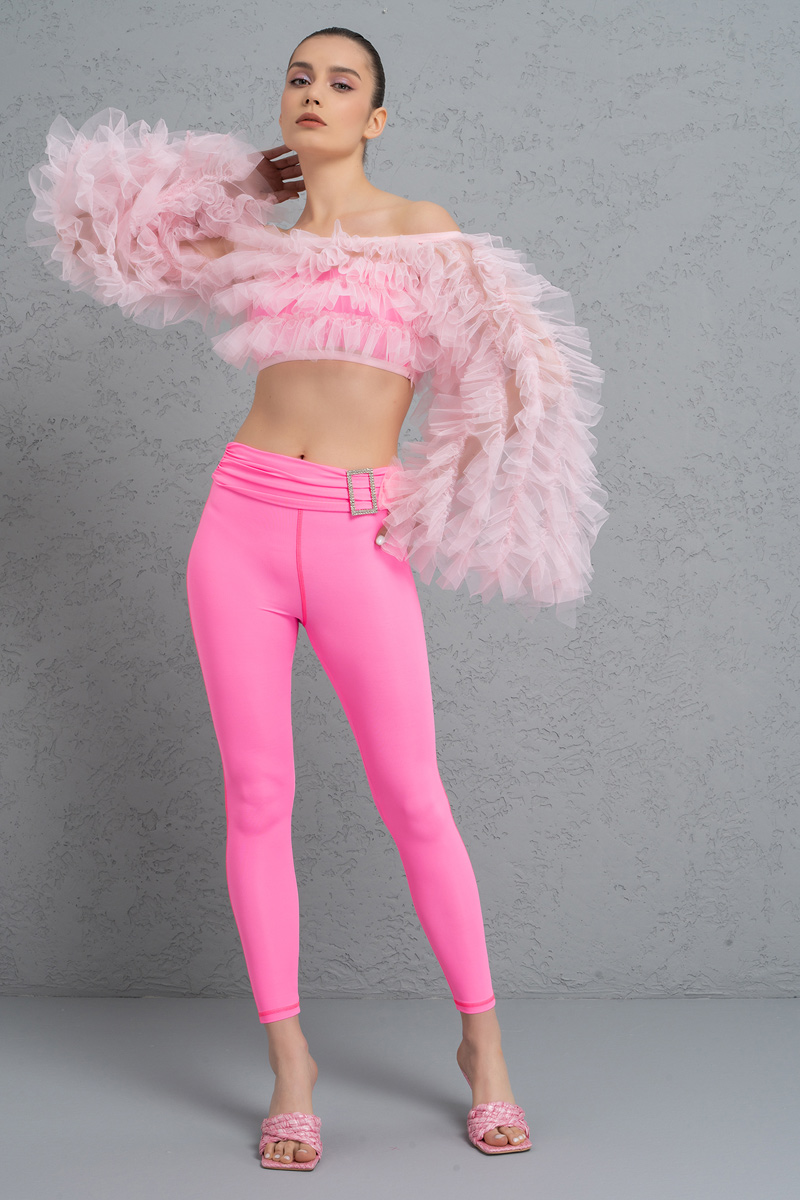 Neon Pink Embellished-Accent Leggings