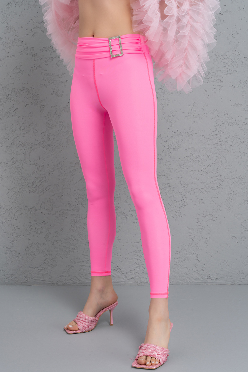 Neon Pink Embellished-Accent Leggings