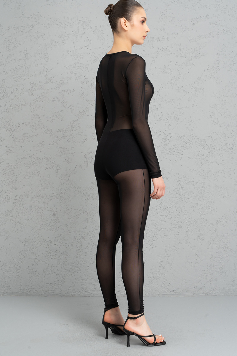 Sheer Black Long-Sleeve Catsuit