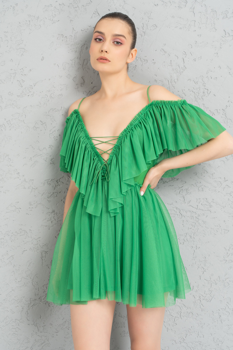 Wholesale Kelly Green Off-the-Shoulder Cami Tulle Dress