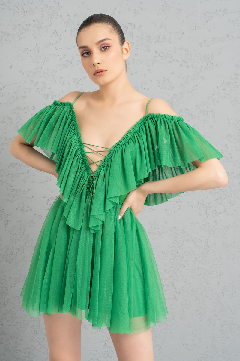 Wholesale Kelly Green Off-the-Shoulder Cami Tulle Dress
