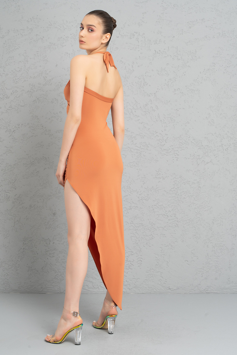 Wholesale Ochre Split-Side Crossover Dress