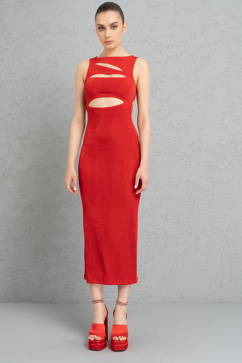 оптовая красный Cut Out Sleeveless Dress