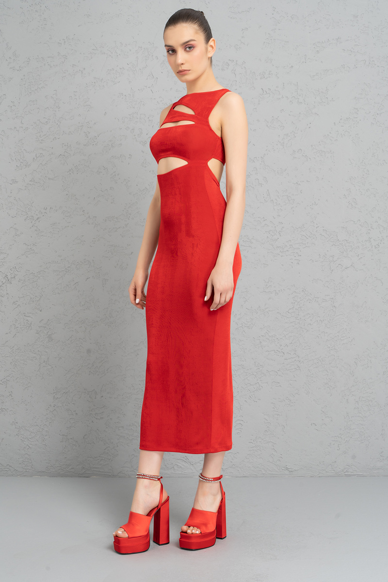 оптовая красный Cut Out Sleeveless Dress