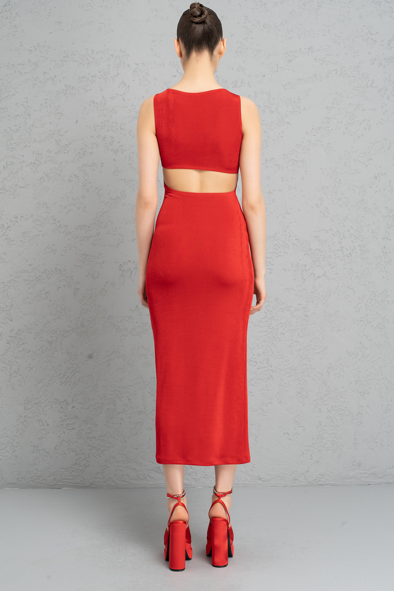 красный Cut Out Sleeveless Dress
