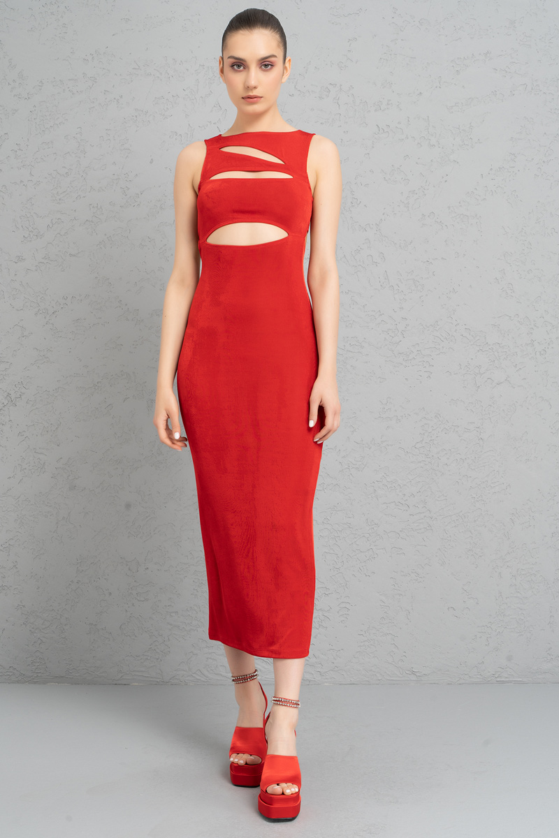 Red Cut Out Sleeveless Dress