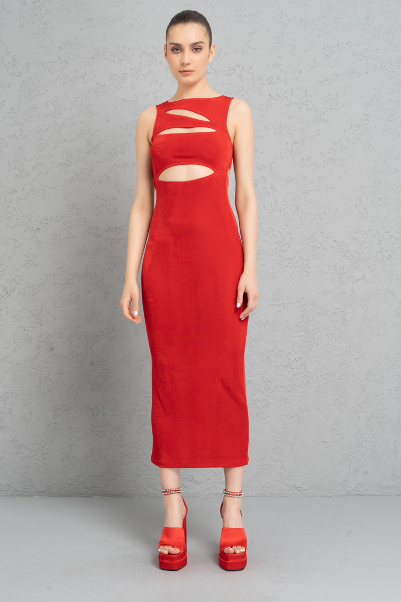 красный Cut Out Sleeveless Dress