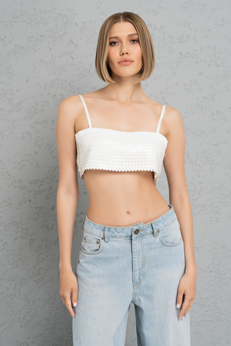 Wholesale Offwhite Sequin Crop Cami